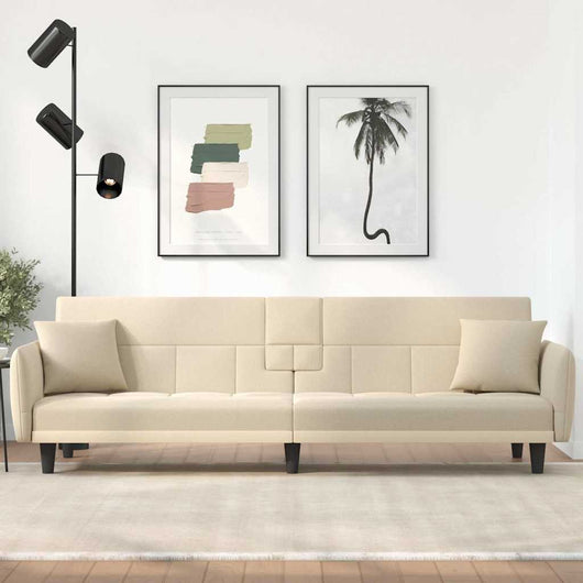 Divano Letto con Portabicchieri in Tessuto Crema 351872