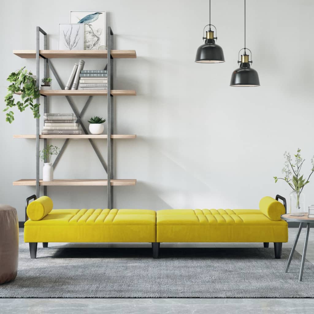 Divano Letto con Braccioli Giallo in Velluto 351899