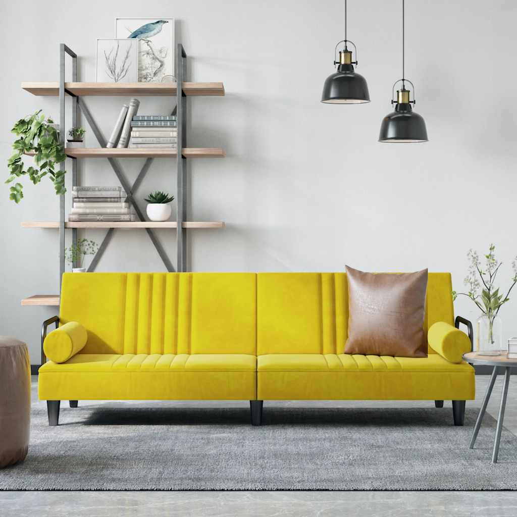 Divano Letto con Braccioli Giallo in Velluto 351899