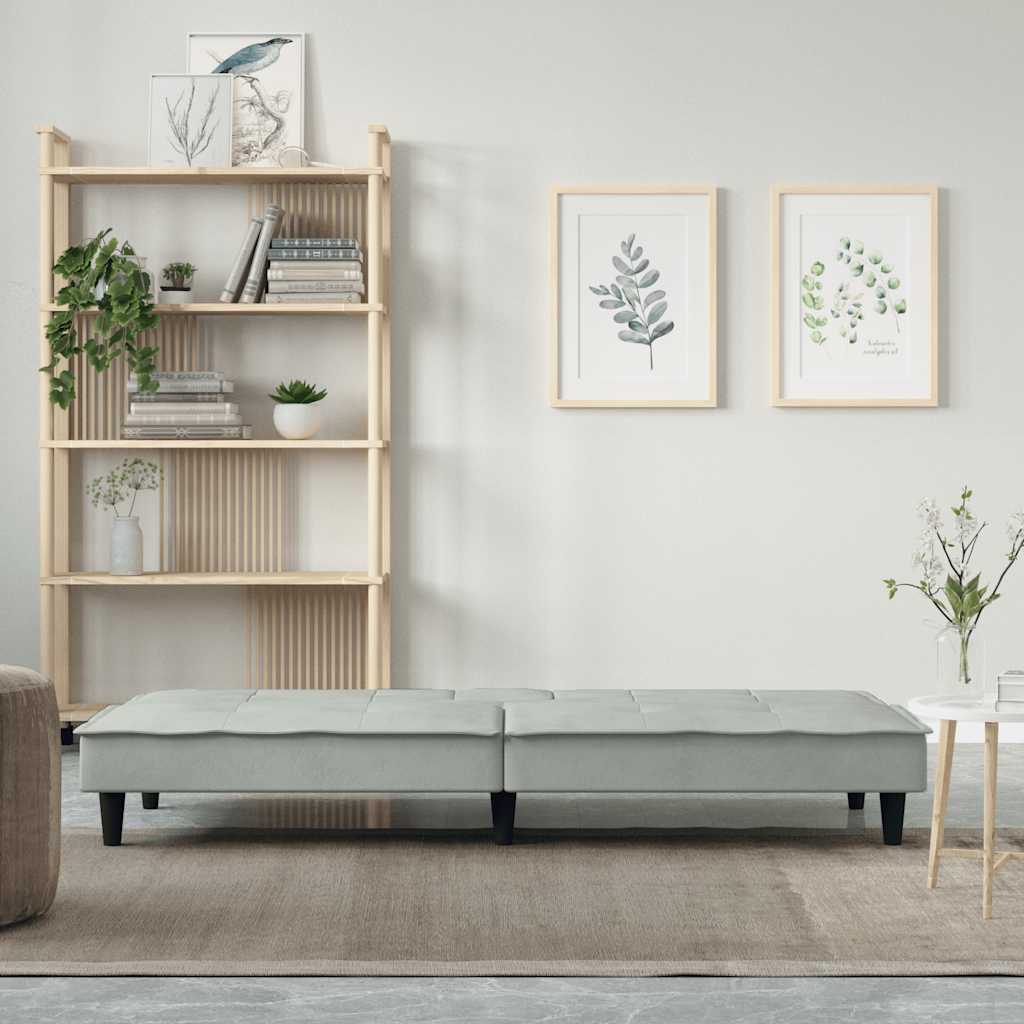 Divano Letto con Portabicchieri-Sofa Letto-Daybed in Velluto Grigio Chiaro