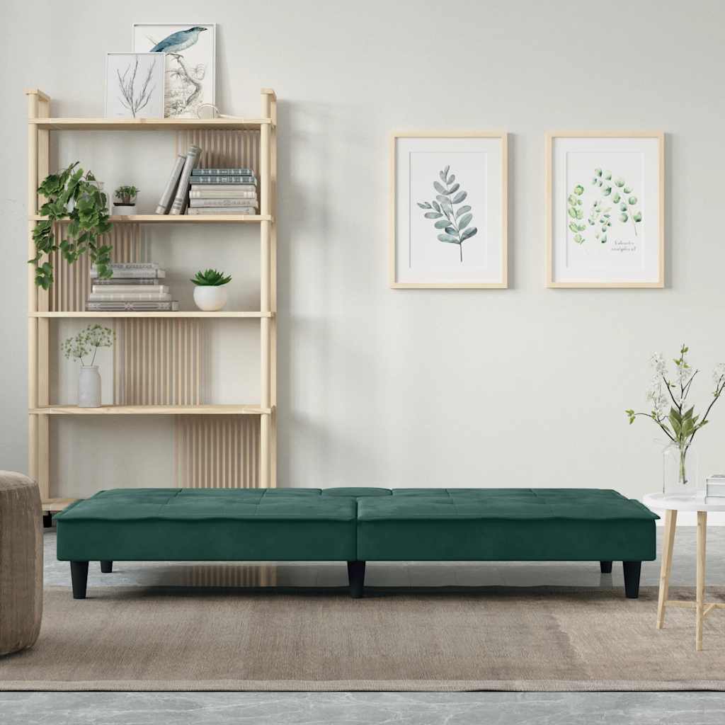 Divano Letto con Portabicchieri in Velluto Verde Scurocod mxl 71578