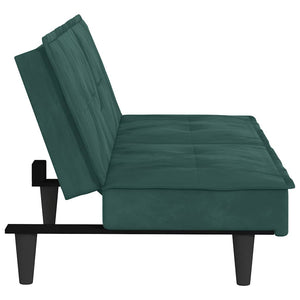 Divano Letto con Portabicchieri in Velluto Verde Scuro 351922