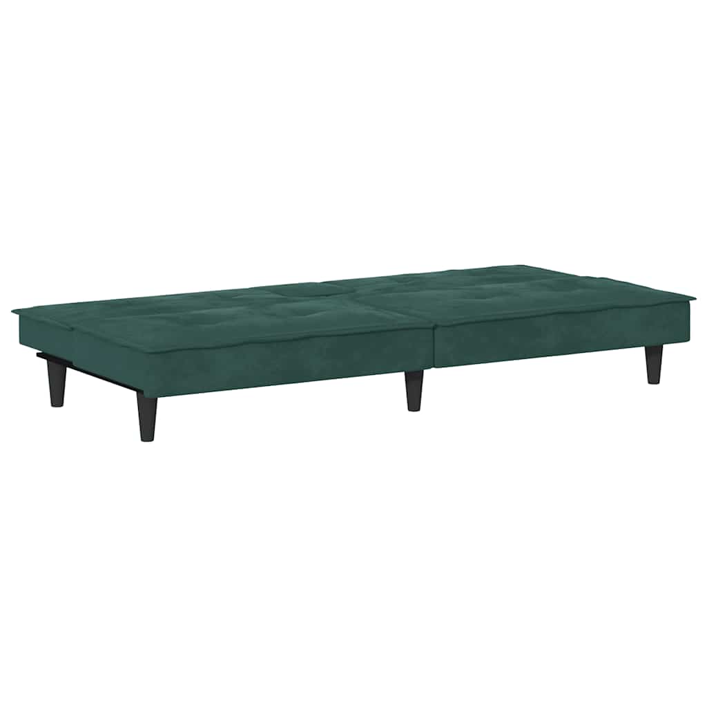 Divano Letto con Portabicchieri in Velluto Verde Scuro 351922