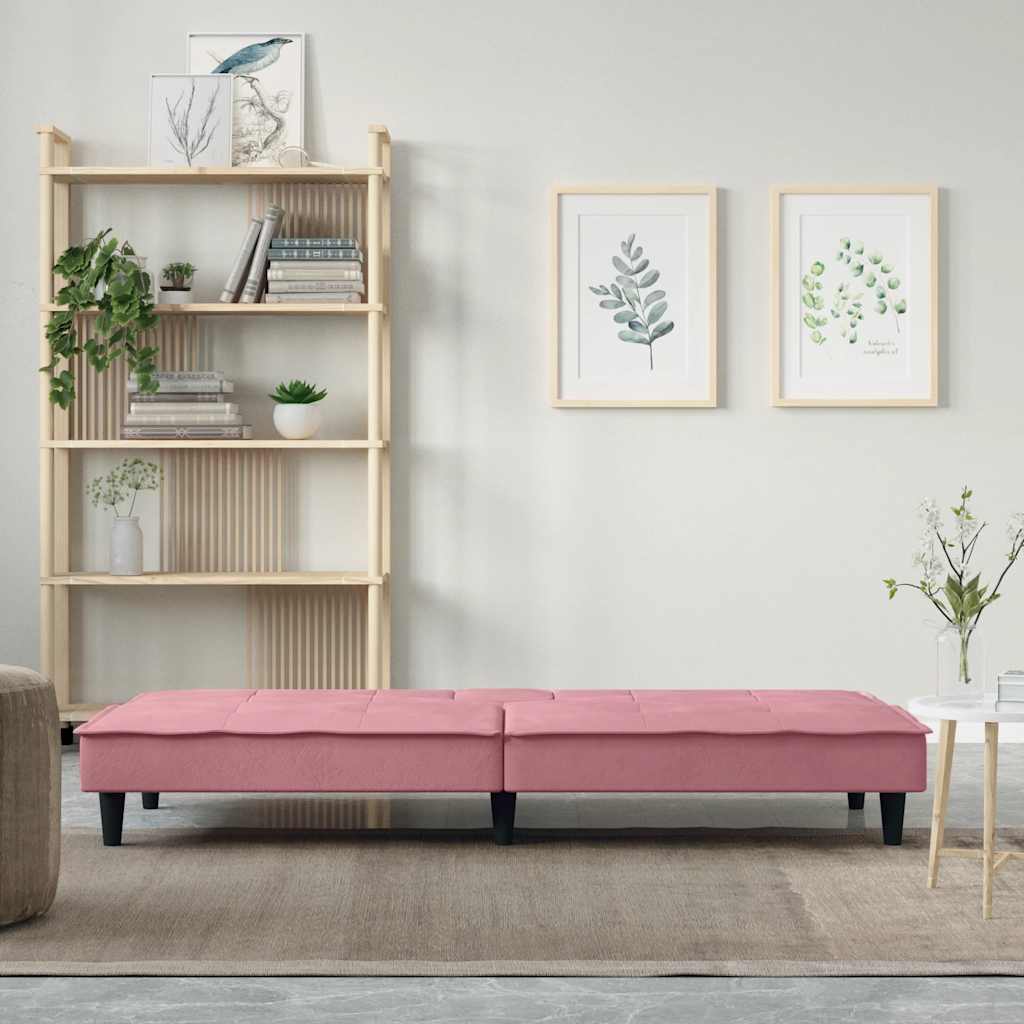 Divano Letto con Portabicchieri in Velluto Rosa 351923