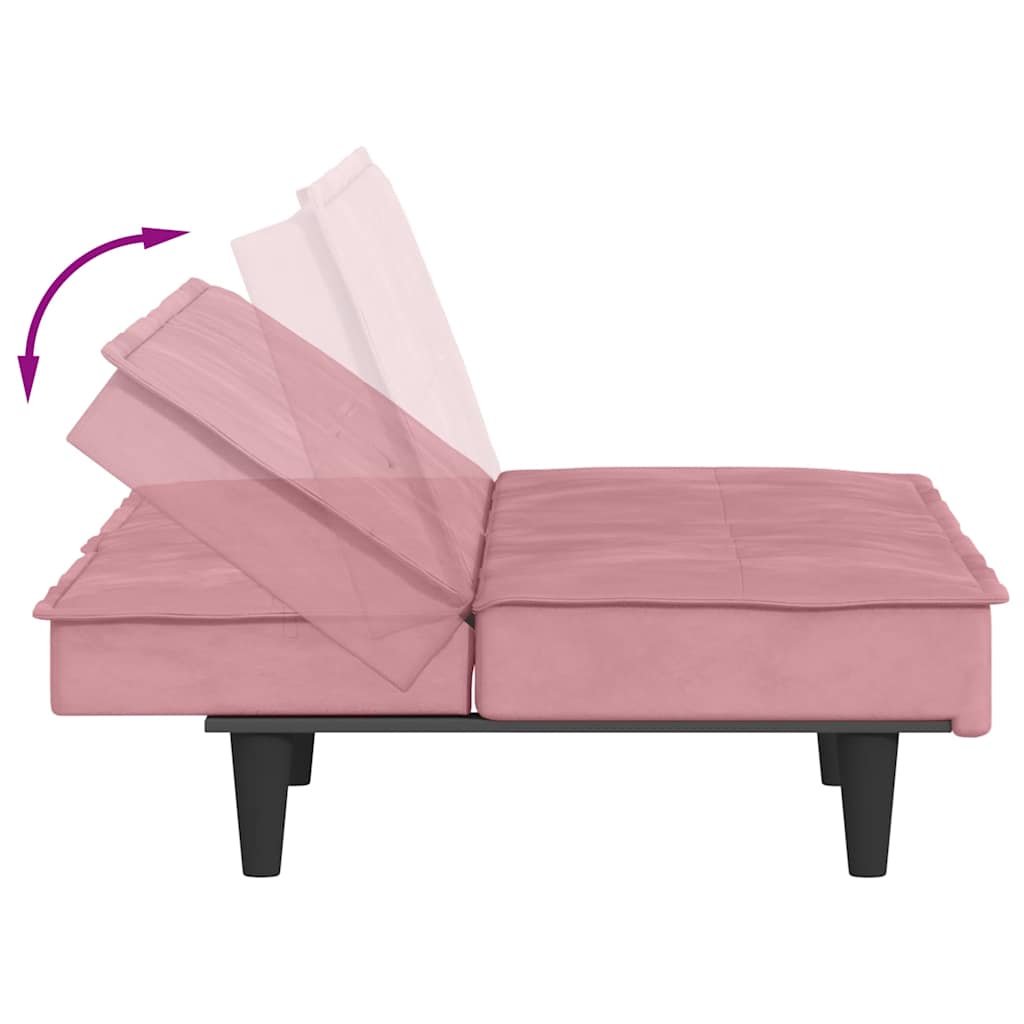 Divano Letto con Portabicchieri in Velluto Rosa 351923