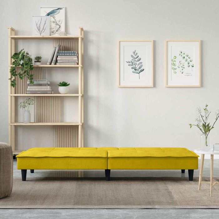 Divano Letto con Portabicchieri in Velluto Giallo 351925