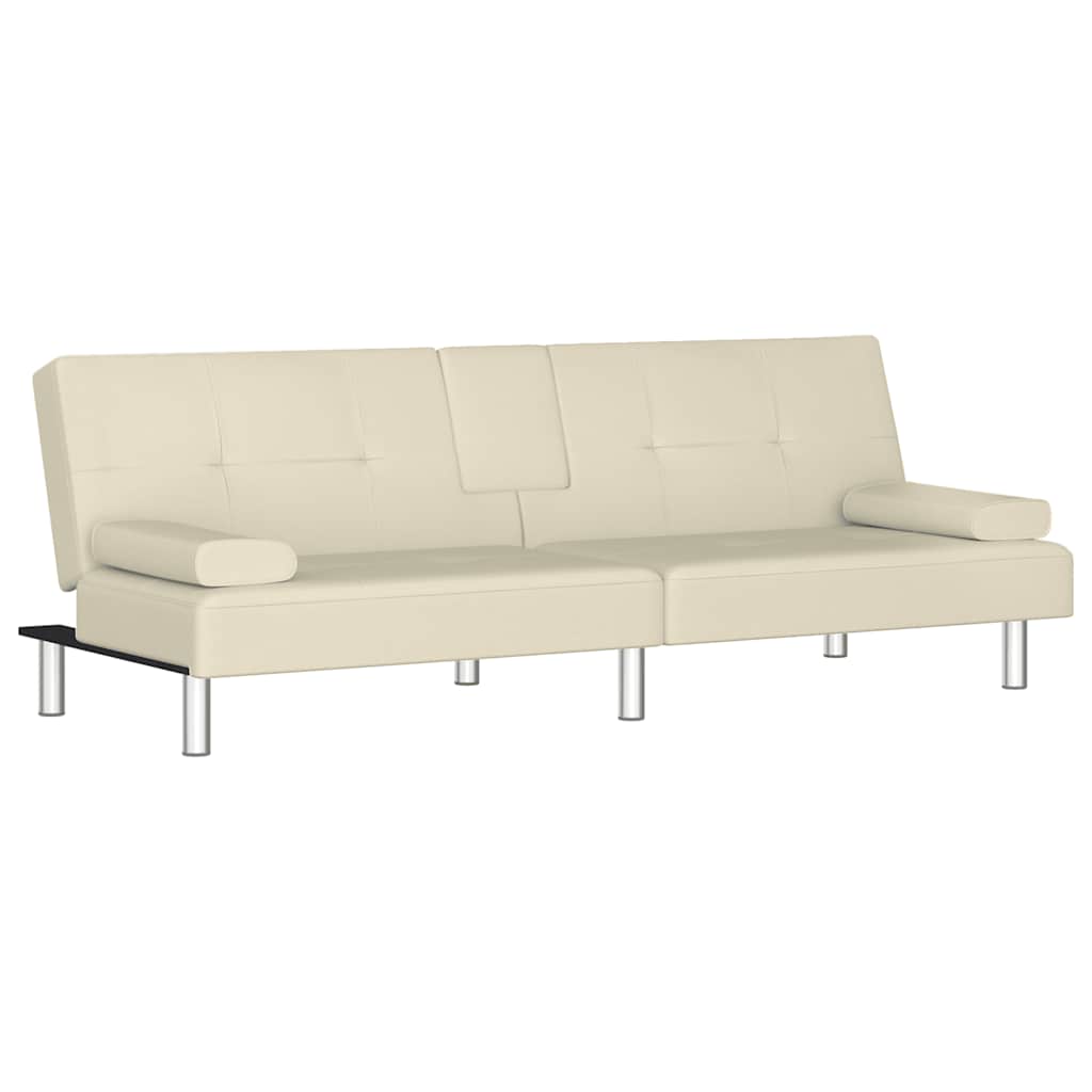 Divano Letto con Portabicchieri-Sofa Letto-Daybed in Similpelle Crema