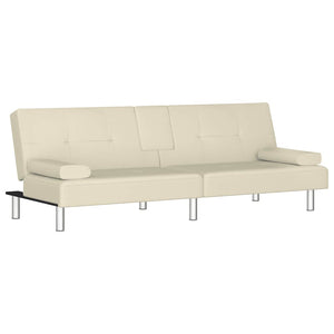 Divano Letto con Portabicchieri-Sofa Letto-Daybed in Similpelle Crema