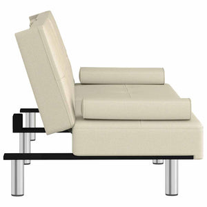 Divano Letto con Portabicchieri-Sofa Letto-Daybed in Similpelle Crema