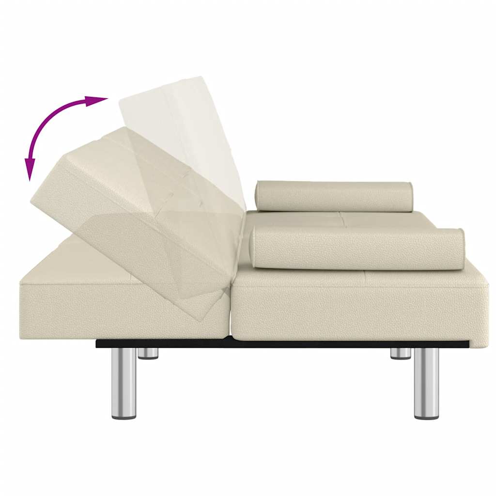 Divano Letto con Portabicchieri-Sofa Letto-Daybed in Similpelle Crema