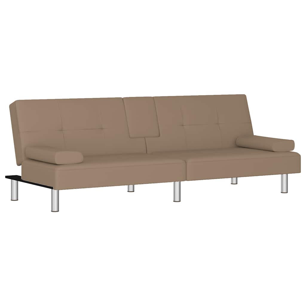 Divano Letto con Portabicchieri in Similpelle Cappuccino 351929