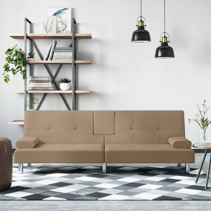 Divano Letto con Portabicchieri-Sofa Letto-Daybed in Similpelle Cappuccino