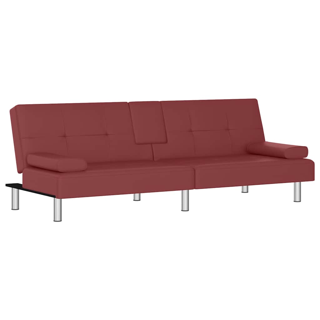 Divano Letto con Portabicchieri in Similpelle Rosso Vino 351930