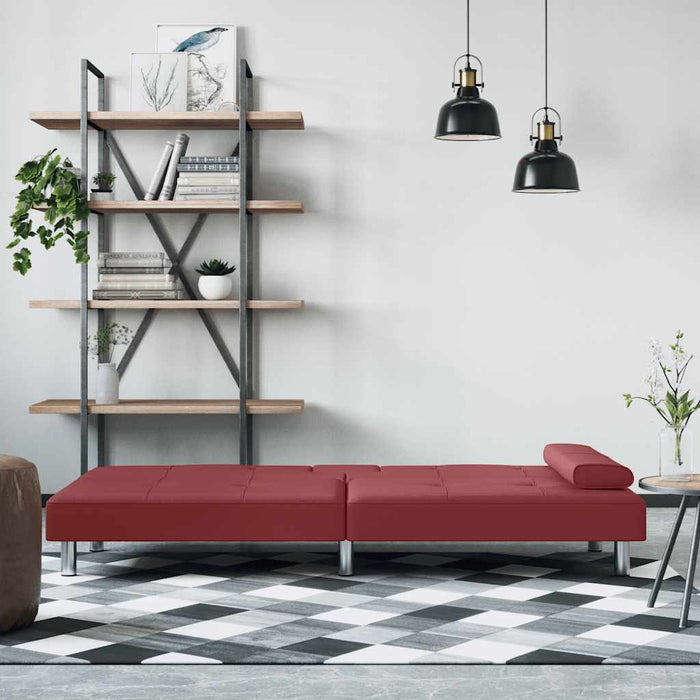 Divano Letto con Portabicchieri in Similpelle Rosso Vino 351930