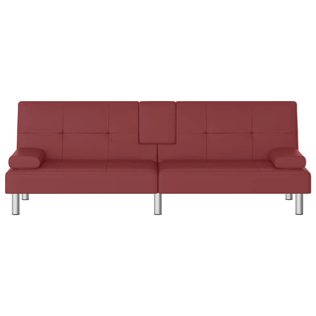 Divano Letto con Portabicchieri in Similpelle Rosso Vino 351930