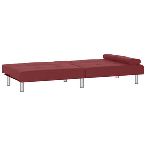 Divano Letto con Portabicchieri in Similpelle Rosso Vino 351930