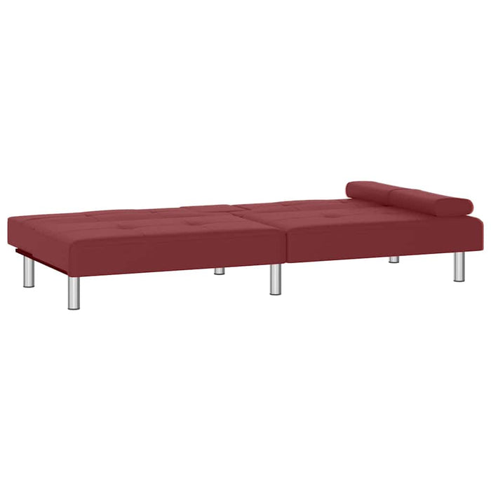 Divano Letto con Portabicchieri in Similpelle Rosso Vino 351930