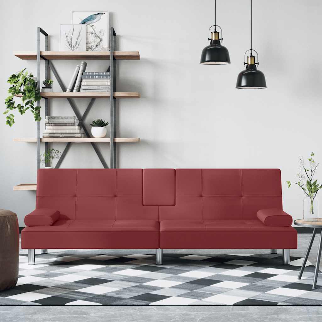 Divano Letto con Portabicchieri in Similpelle Rosso Vinocod mxl 118442