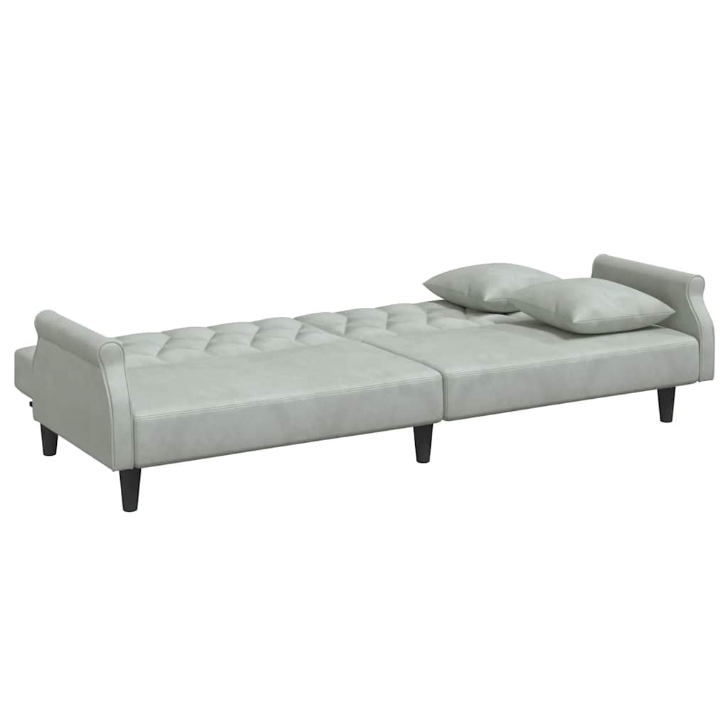 Divano Letto con Braccioli-Sofa Letto-Daybed Grigio Chiaro in Velluto