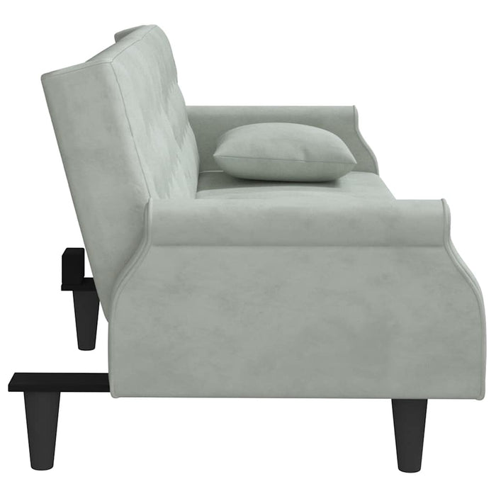 Divano Letto con Braccioli-Sofa Letto-Daybed Grigio Chiaro in Velluto