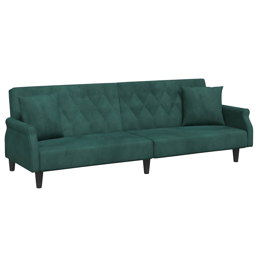 Divano Letto con Braccioli Verde Scuro in Velluto 351946