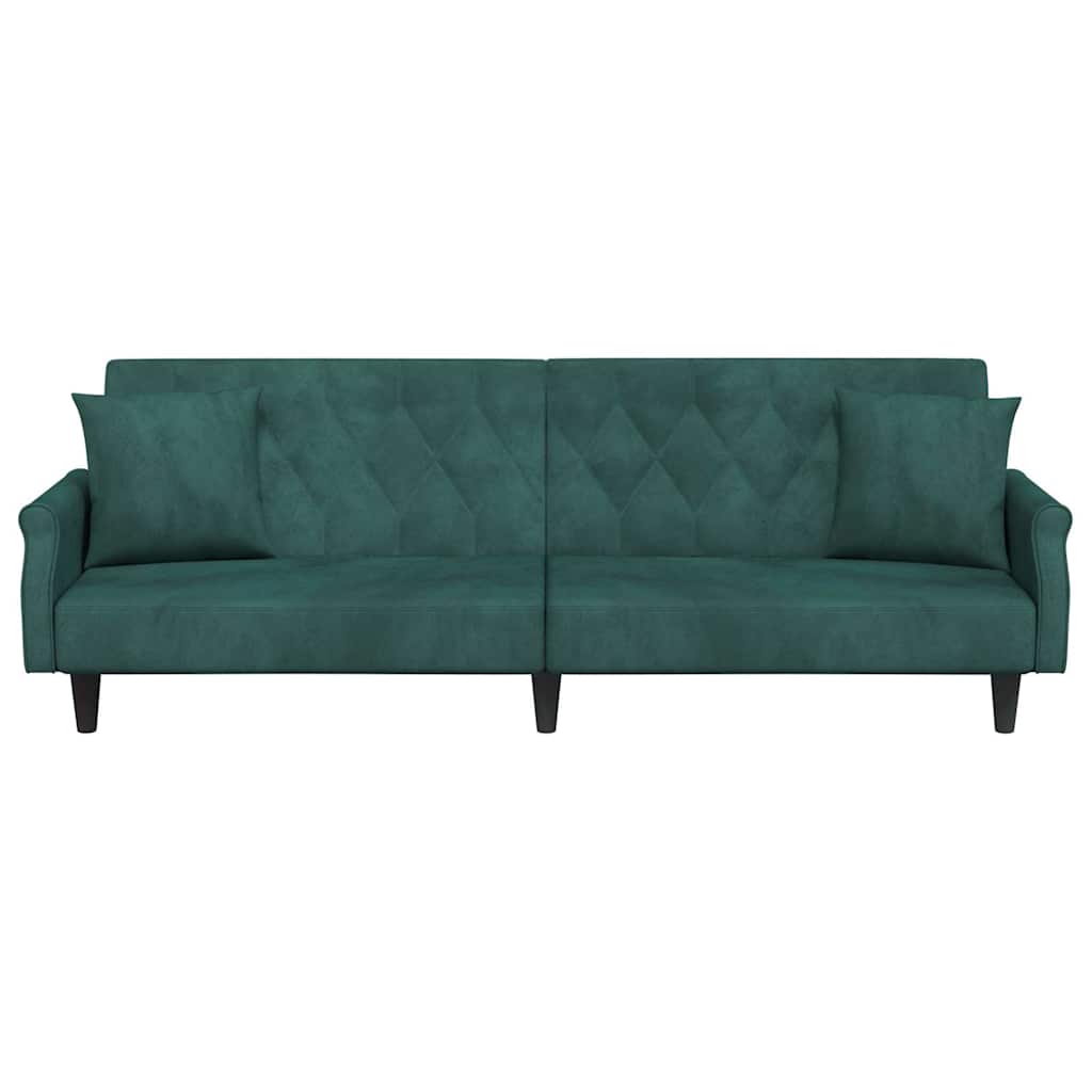 Divano Letto con Braccioli Verde Scuro in Velluto 351946