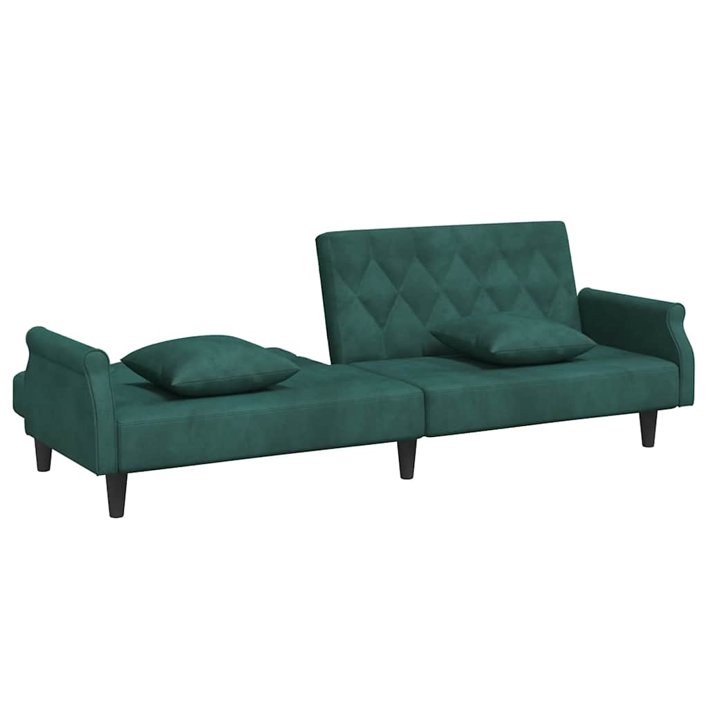Divano Letto con Braccioli Verde Scuro in Velluto 351946
