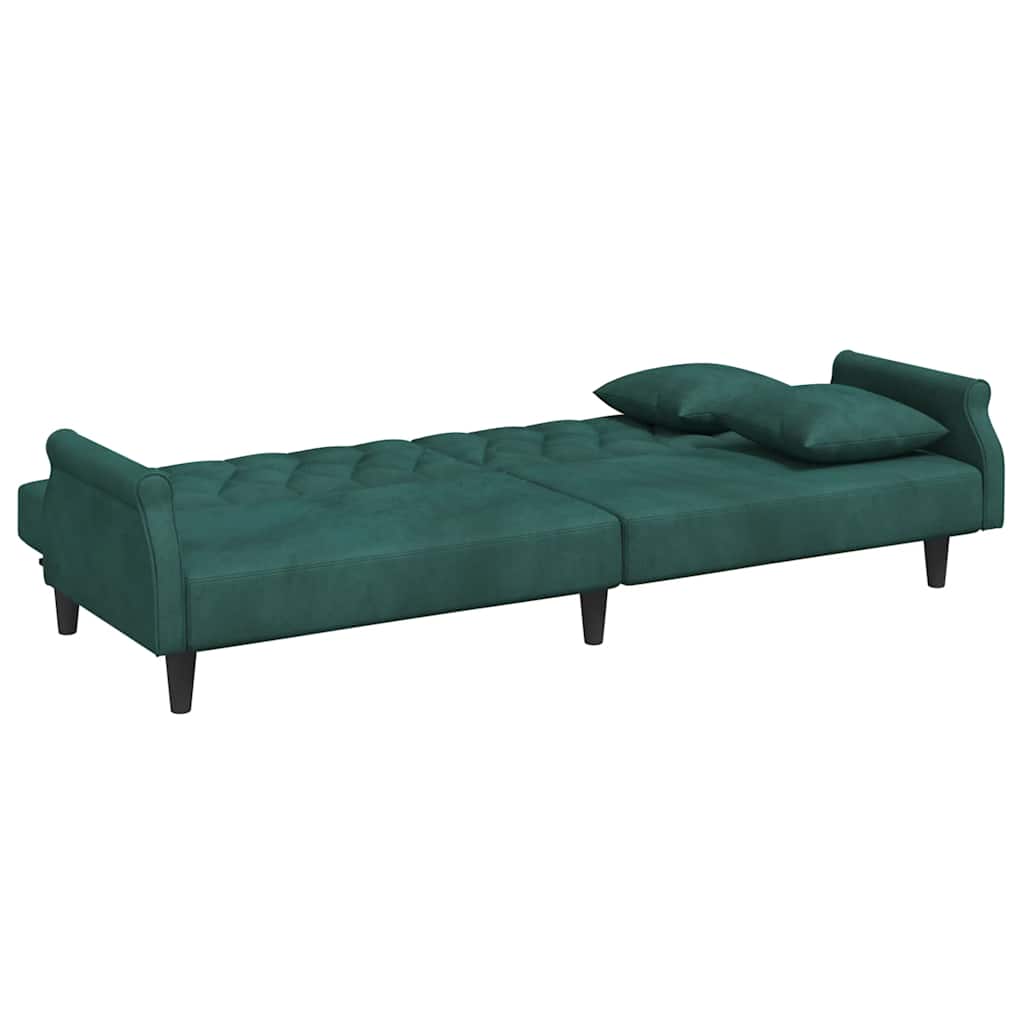 Divano Letto con Braccioli Verde Scuro in Velluto 351946