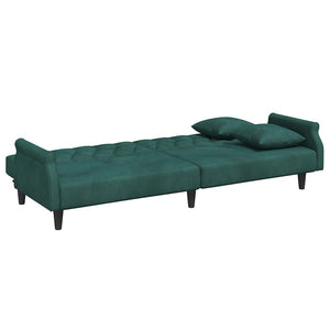 Divano Letto con Braccioli Verde Scuro in Velluto 351946