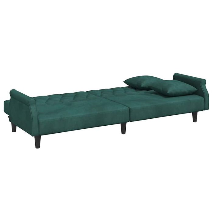 Divano Letto con Braccioli Verde Scuro in Velluto 351946