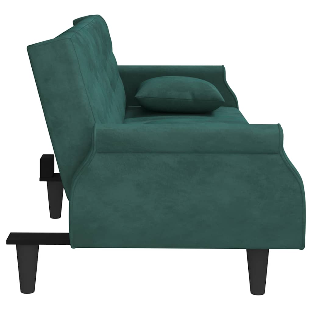 Divano Letto con Braccioli Verde Scuro in Velluto 351946