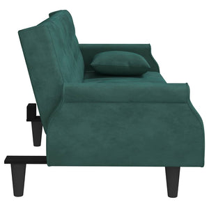 Divano Letto con Braccioli Verde Scuro in Velluto 351946