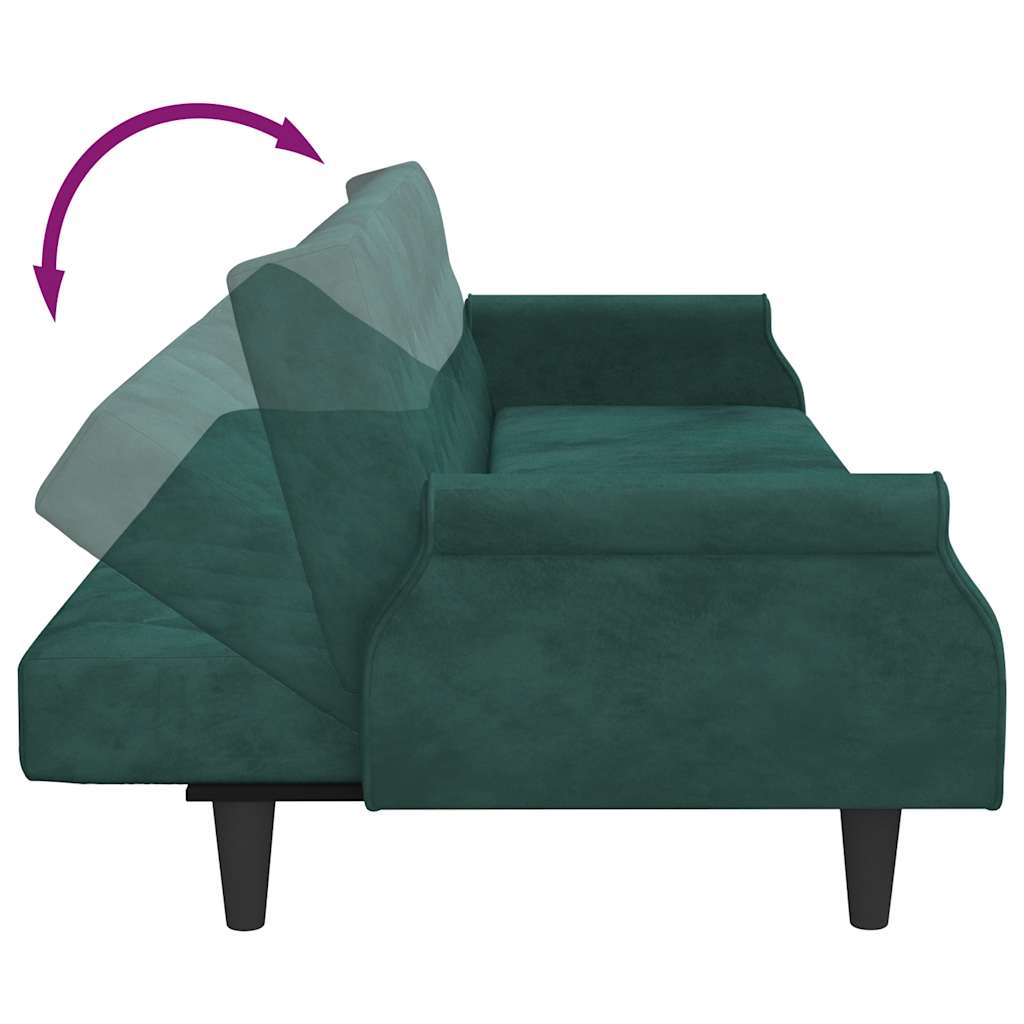 Divano Letto con Braccioli Verde Scuro in Velluto 351946