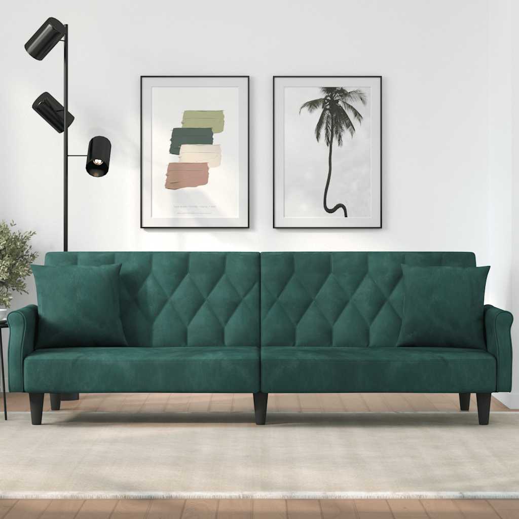 Divano Letto con Braccioli Verde Scuro in Velluto 351946
