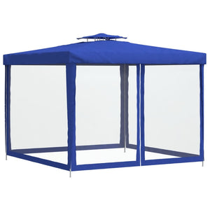 Gazebo con Tetto Doppio Blu 3x3x2,68 m in Tessuto 362627