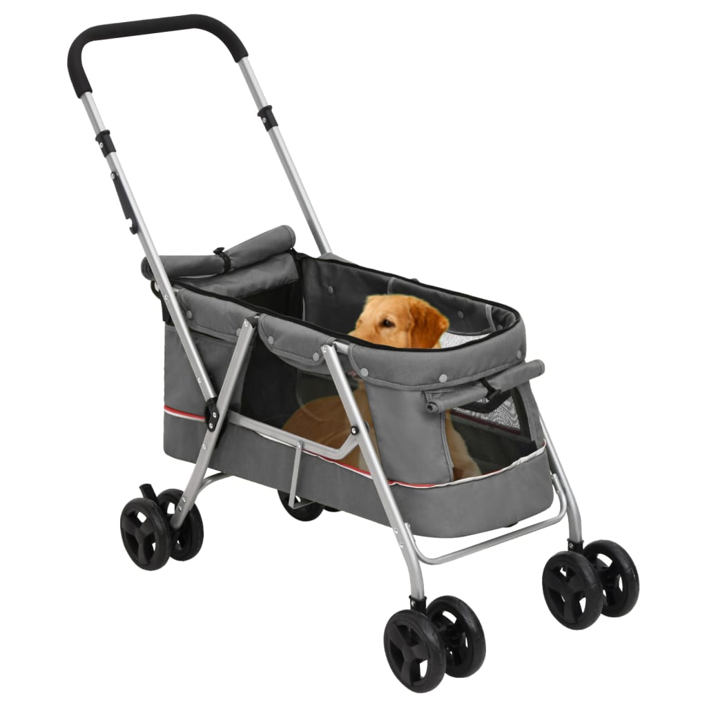 Passeggino Cani Pieghevole Grigio 100x49x96cm Tessuto di Lino 172203