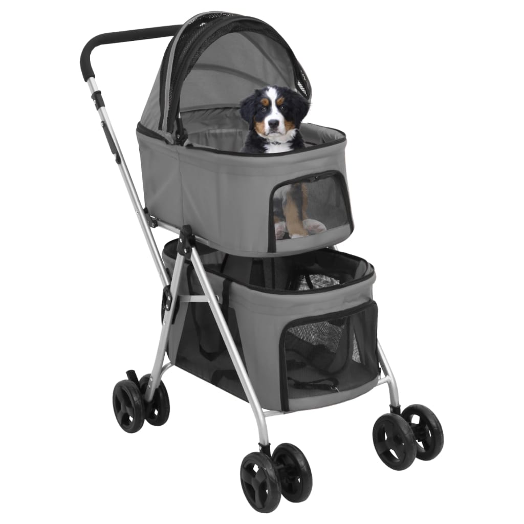 Passeggino Cani Pieghevole 2 Livelli Grigio 83x48x97cm Tessuto 172205