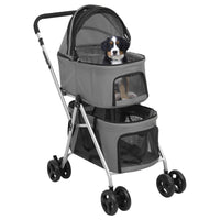 Passeggino Cani Pieghevole 2 Livelli Grigio 83x48x97cm Tessuto 172205