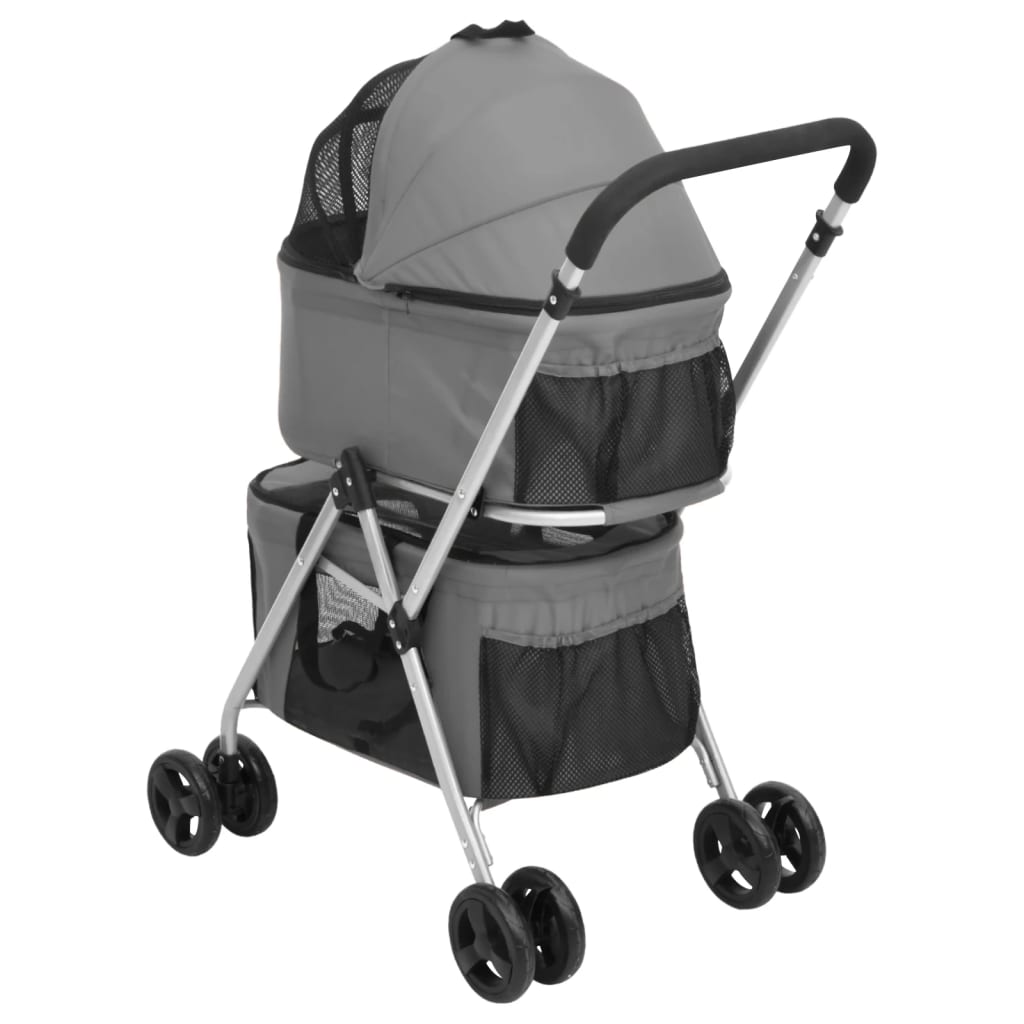Passeggino Cani Pieghevole 2 Livelli Grigio 83x48x97cm Tessuto 172205