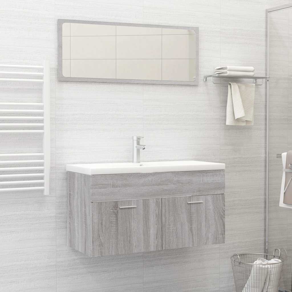 Set Mobili da Bagno 2 pz Grigio Sonoma in Legno Multistrato 826624