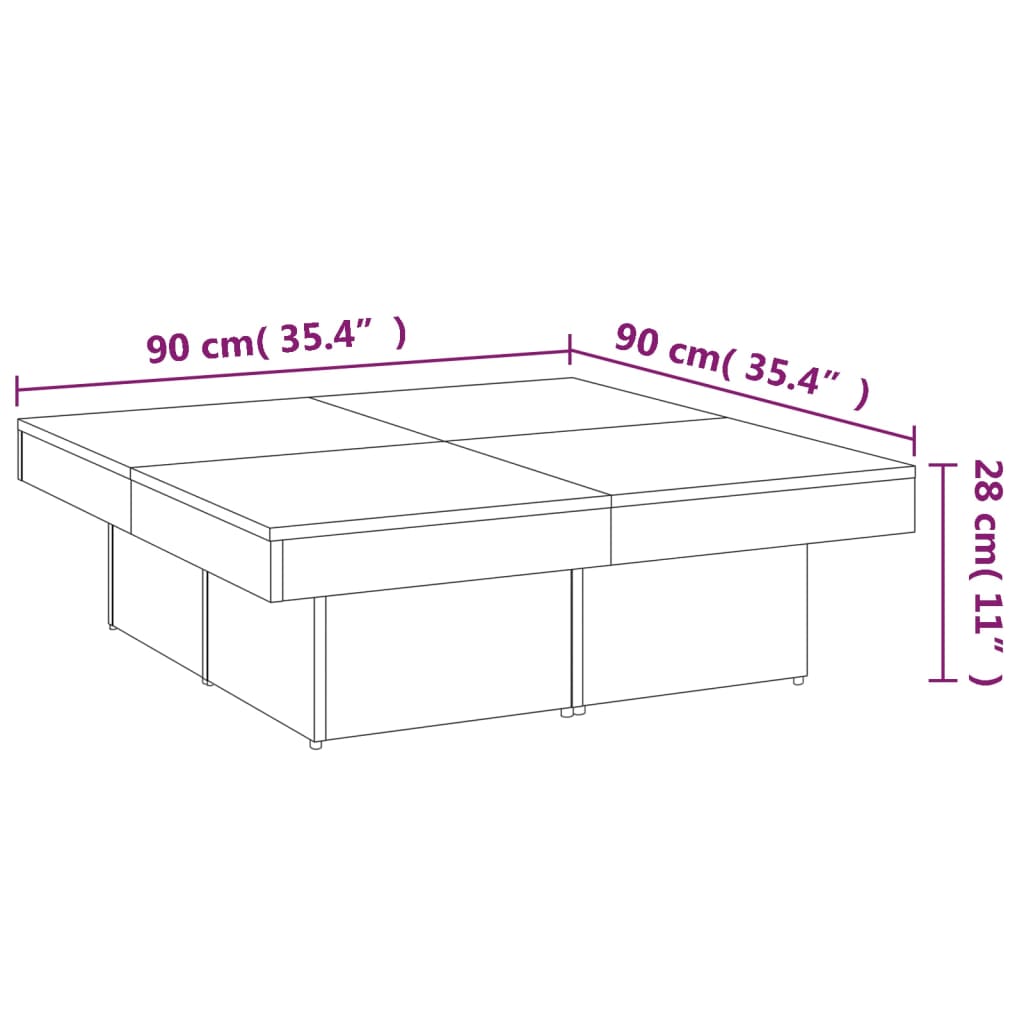 Tavolino da Salotto Grigio Sonoma 90x90x28 cm Legno Multistrato 826636