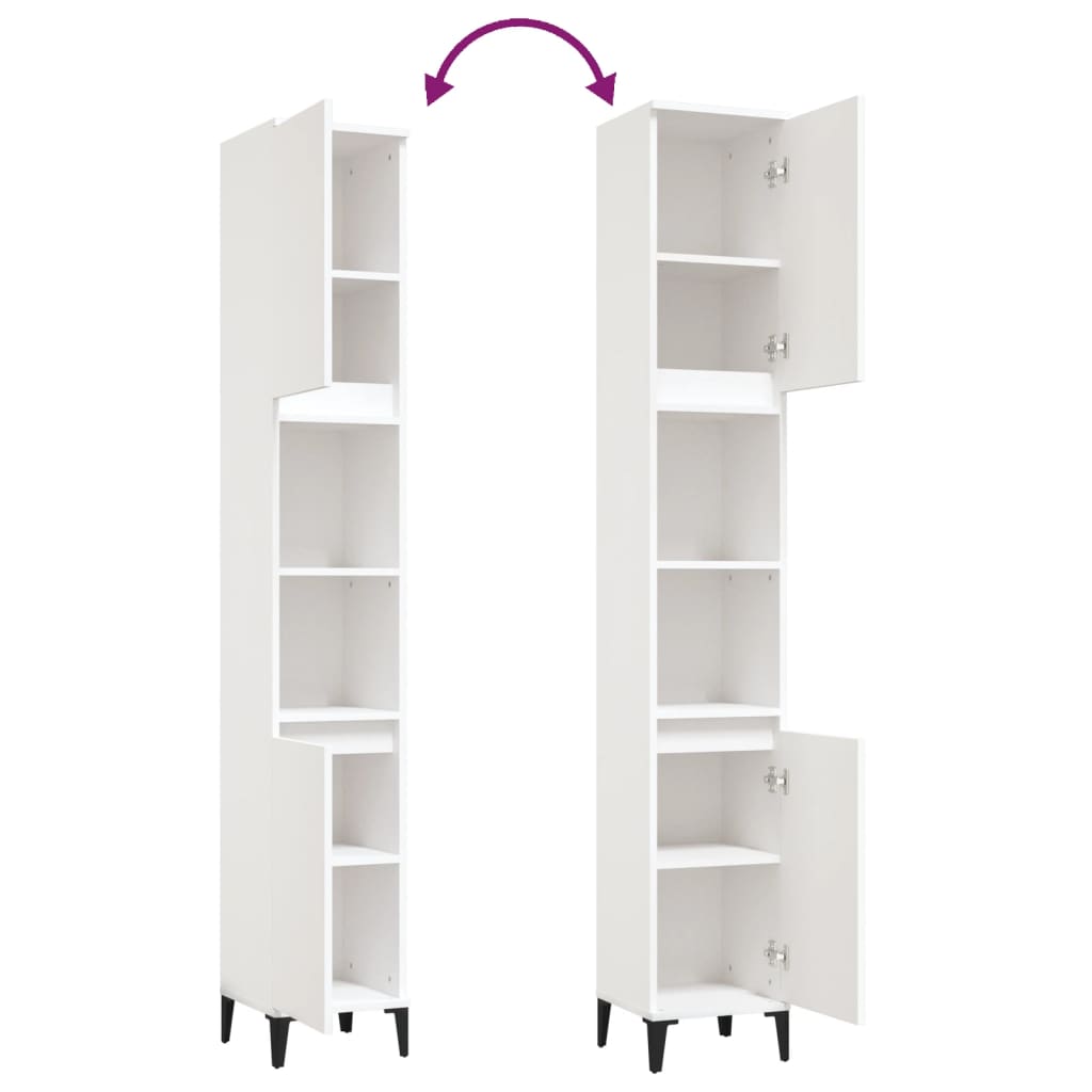 Armadietto da Bagno Bianco 30x30x190 cm in Legno Multistrato 819796