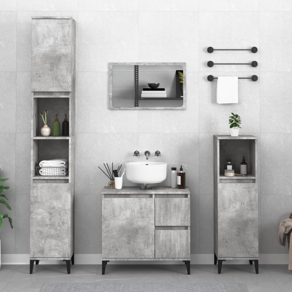 Armadietto Bagno Grigio Cemento 30x30x190 cm Legno Multistratocod mxl 126255