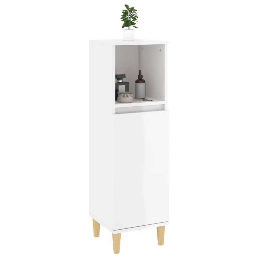 Armadietto Bagno Bianco Lucido 30x30x100cm in Legno Multistrato 819806