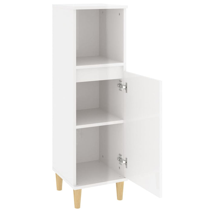 Armadietto Bagno Bianco Lucido 30x30x100cm in Legno Multistrato 819806