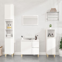 Armadietto Bagno Bianco Lucido 30x30x100cm in Legno Multistrato 819806