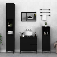 Armadietto da Bagno Nero 30x30x100 cm in Legno Multistratocod mxl 102307