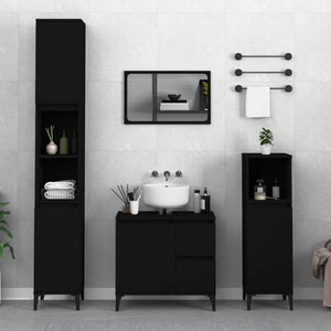 Armadietto da Bagno Nero 30x30x100 cm in Legno Multistratocod mxl 102307