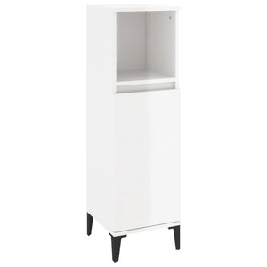 Armadietto Bagno Bianco Lucido 30x30x100cm in Legno Multistrato 819814