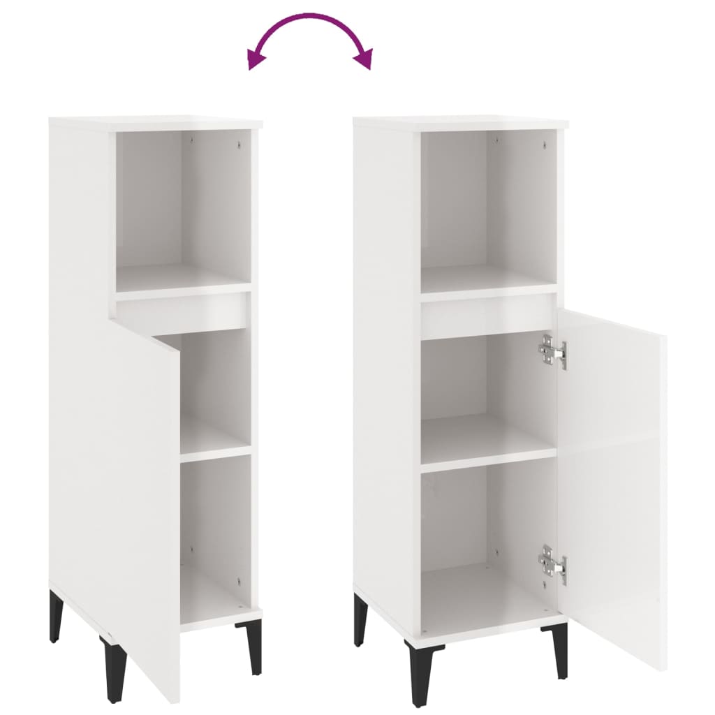 Armadietto Bagno Bianco Lucido 30x30x100cm in Legno Multistrato 819814